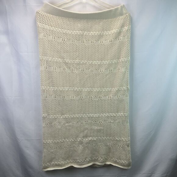 Haute Hippie Knit Crochet Midi Skirt Size XL Cream Boho Indie - Picture 1 of 9